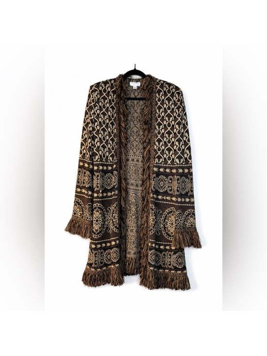 St. John Sport by Marie Gray Sweaters - St. John Sport Vintage Print Cardigan with Fringe XL